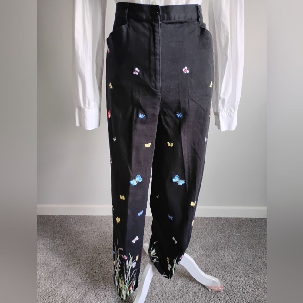Talbots Vintage Cotton Stretch Garden Girl Embroidered Pants Butterfly Size 14 - Picture 4 of 14
